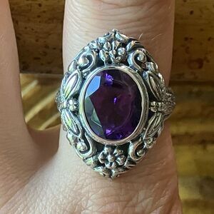 Moroccan Amethyst Sterling Silver Artistic Dragonfly Ring Size 9
